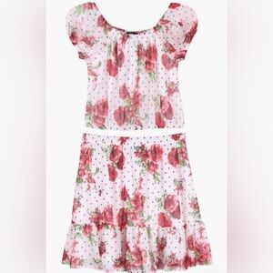 Pink & Violet Top and Skirt Set, 12, Floral